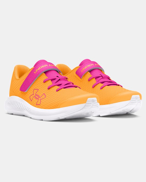 Girls' Pre-School UA Pursuit 3 AC Big Logo Running Shoes, Orange, pdpMainDesktop image number 3